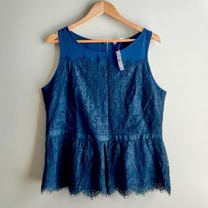 NWT Loft Navy and Black Lace Peplum Top